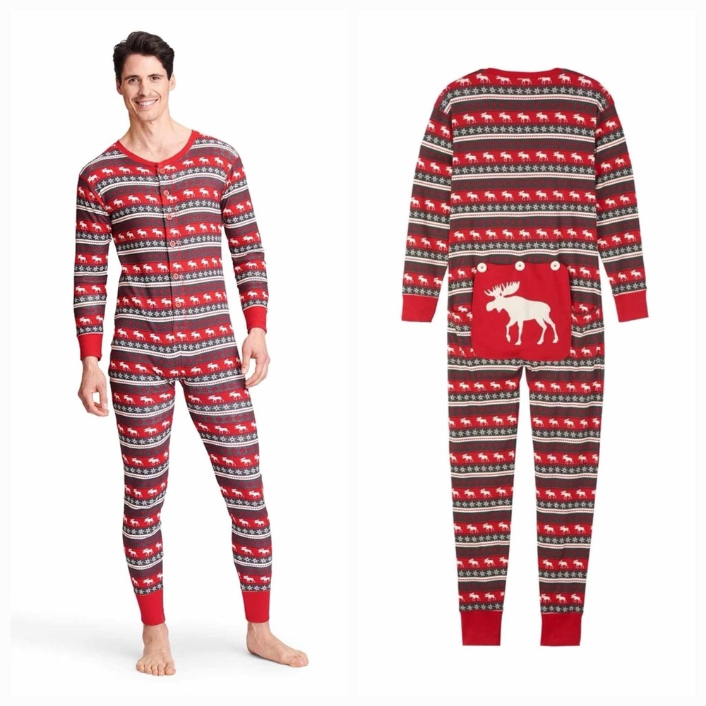 Little Blue House by Hatley Fair Isle Moose Adult Union Suit Pajama Size MEDIUM